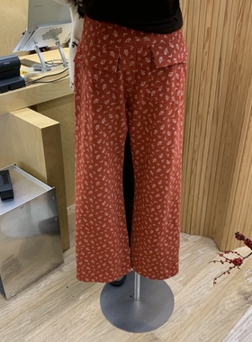 闪闪家 韩国东大门代购THE PLAN碎花复古红休闲裤