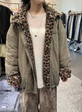 闪闪家 韩国东大门代购SOF双面可穿毛绒尼龙豹纹休闲外套
