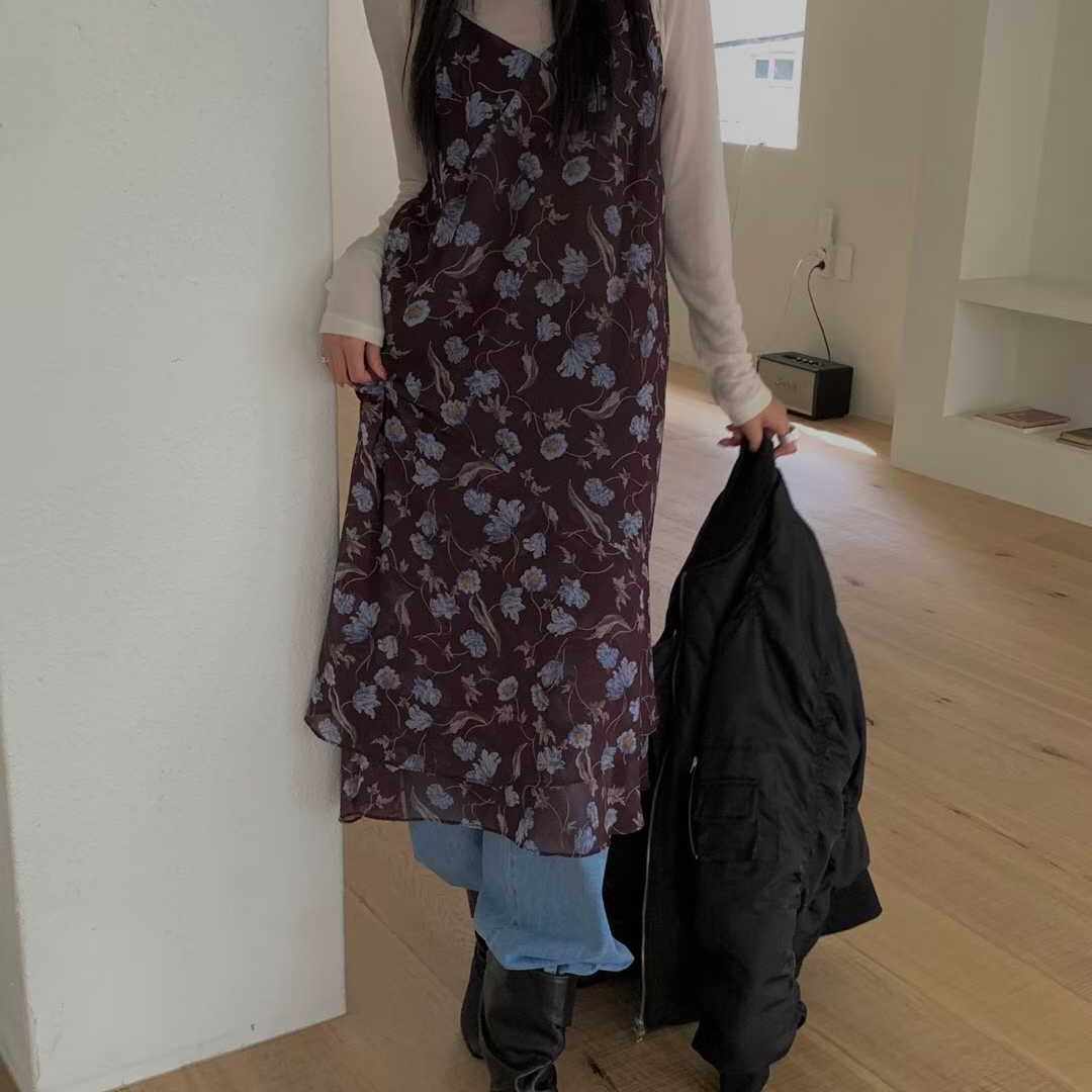 REPELLER雪纺碎花吊带连衣裙