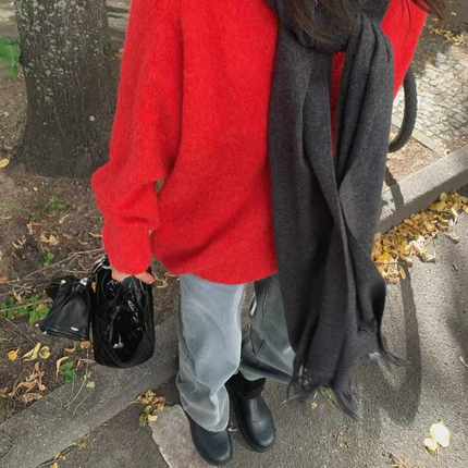 闪闪家 韩国东大门代购TEMPTING羊驼毛质感V领毛衣