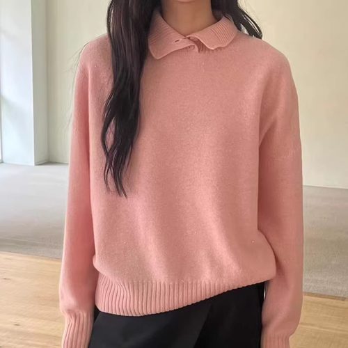 LEWIN羊毛混纺立领系扣针织衫