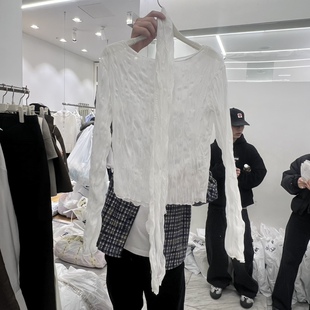 闪闪家 BREATHE褶皱微透脖带气质上衣 韩国东大门代购