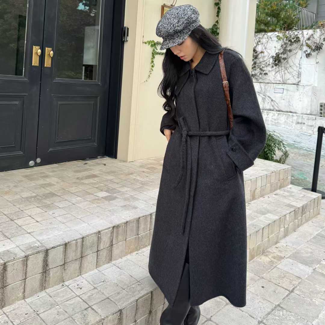 NEROLI36时髦立领束腰羊毛呢