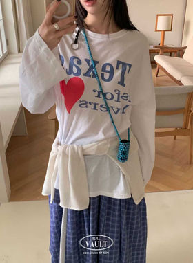 闪闪家 韩国东大门代购VAULT舒适百搭宽松字母印花t