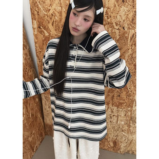 闪闪家 韩国东大门代购BY CHAPTER学院风拼色舒适百搭宽松POLO衫