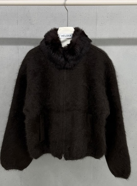闪闪家 韩国东大门代购HELDER-P兔毛可拆卸毛领拉链外套