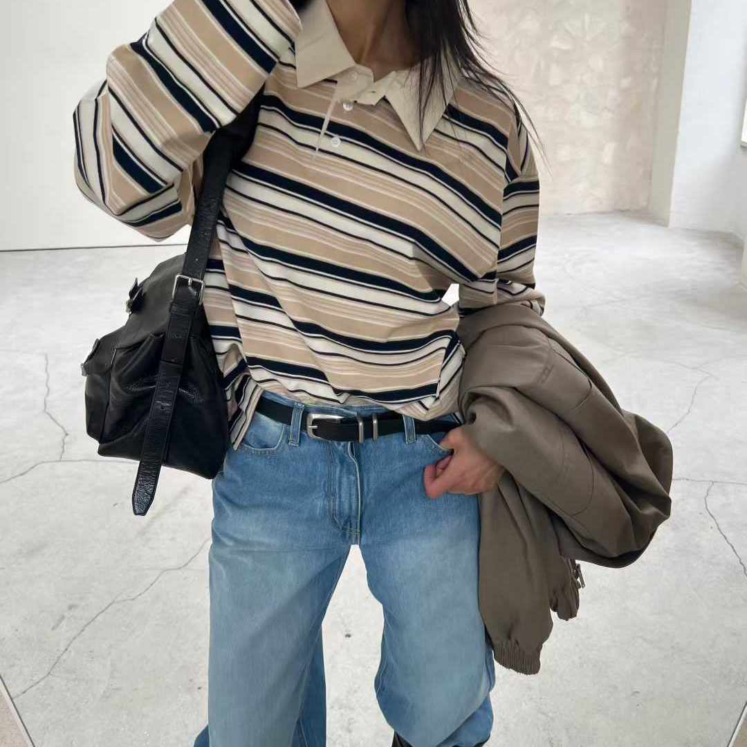 REPELLER拼色条纹MIU风POLO衫T