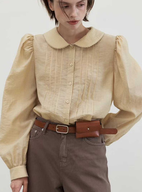 闪闪家 韩国东大门代购NEROLI 36尼龙娃娃翻领可爱衬衫