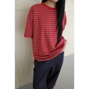 OUT纯棉休闲时髦条纹短袖 SOLD 韩国东大门代购 闪闪家