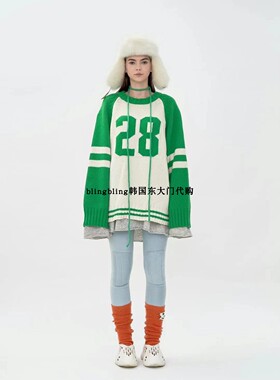 打折现货blingbling韩国东大门代购POLA&ROMO数字拼色时髦毛衣