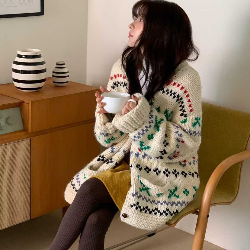 韩国代购FURE拼色图案毛衣