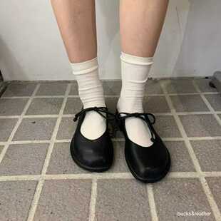 闪闪家 韩国东大门代购bucks leather牛皮时髦系带舒适单鞋