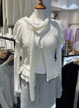 闪闪家 韩国东大门代购SERIN古早韩味脖带气质针织衫假两件