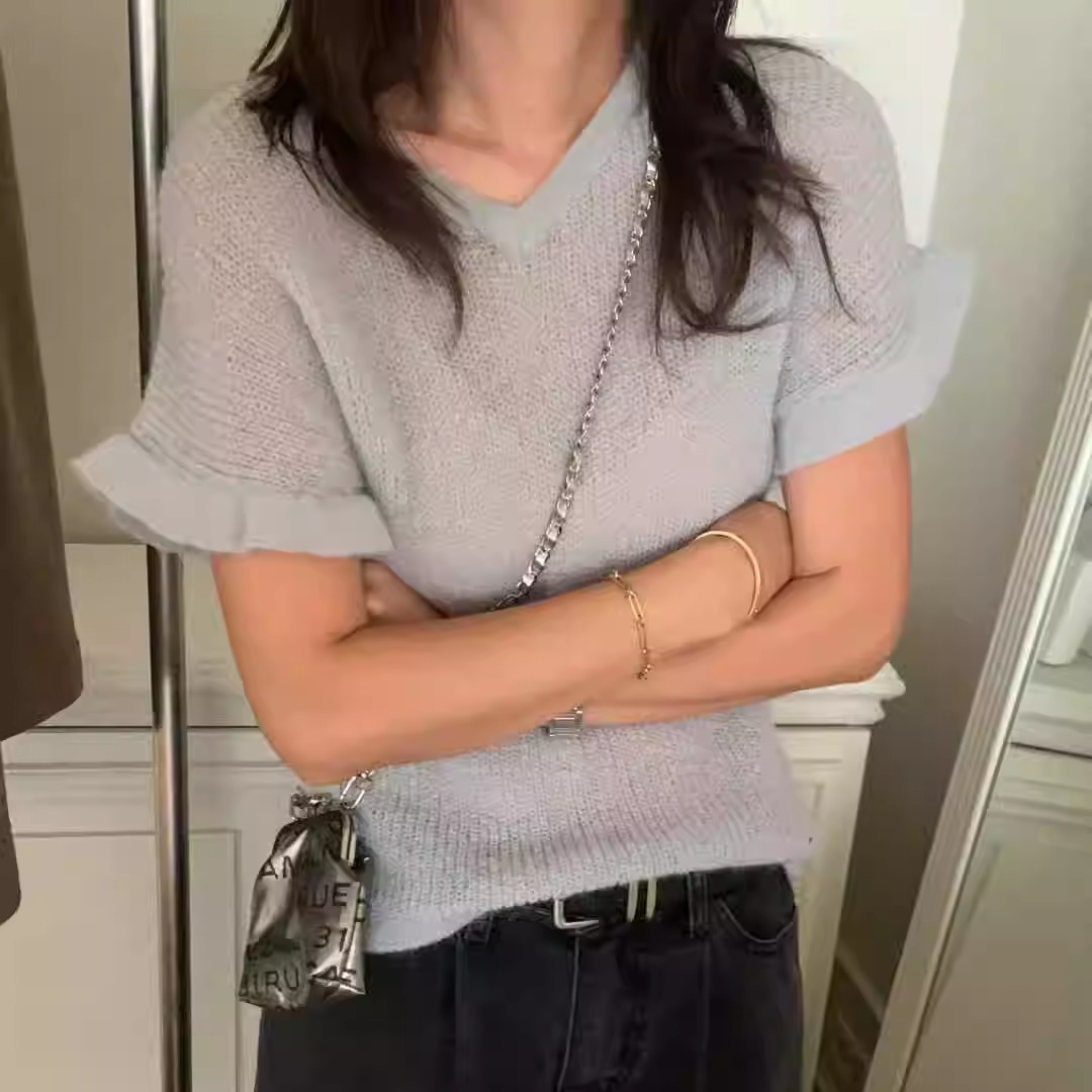 UNDERSON羊驼毛混纺荷叶边上衣