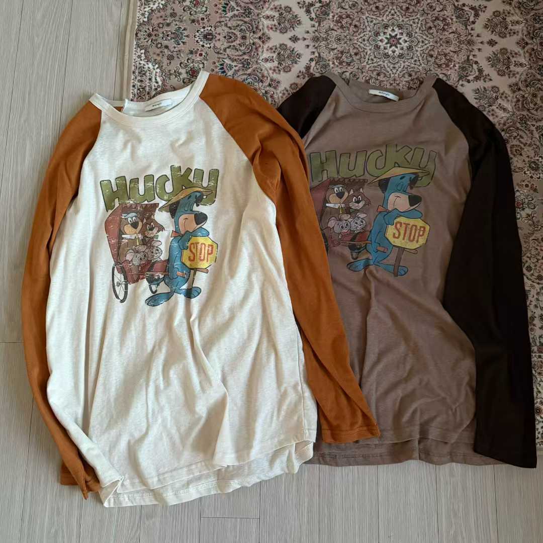 DOHWAJI拼接袖纯棉舒适咖色t