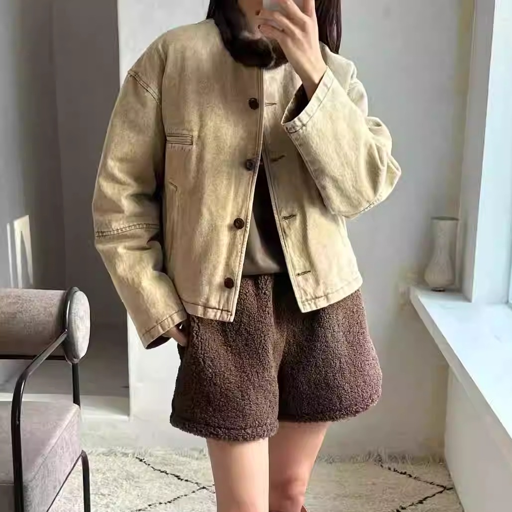 1968气质毛领牛仔棉服夹克
