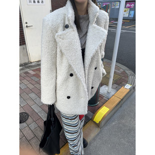 闪闪家 BOWIE羊毛混纺双排扣休闲外套 韩国东大门代购