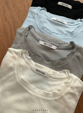 现货 闪闪家 韩国东大门代购BETTER天丝薄透花边长袖t