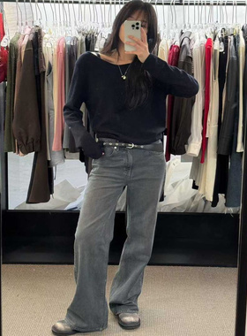 闪闪家 韩国东大门代购MORE THAN YESTERDAY灰色系微喇牛仔裤