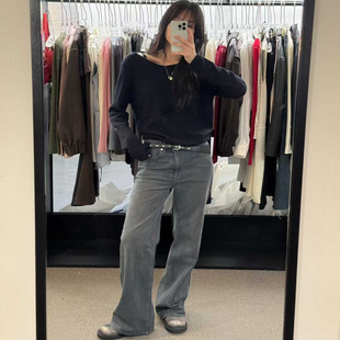 闪闪家 韩国东大门代购MORE THAN YESTERDAY灰色系微喇牛仔裤