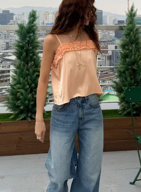 现货打折 闪闪家 韩国东大门代购FLAUNT层叠花边时髦吊带背心