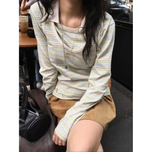 BREATHE清爽拼色条纹纯棉POLO衫 闪闪家 韩国东大门代购