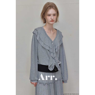 现货闪闪家 韩国东大门代购ARR荷叶边Y字领气质温柔春款上衣