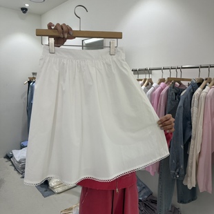 闪闪家 韩国东大门代购REPELLER镂空蕾丝下摆松紧舒适半裙