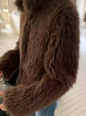 闪闪家 韩国东大门代购TEMPTING毛绒立领休闲短外套