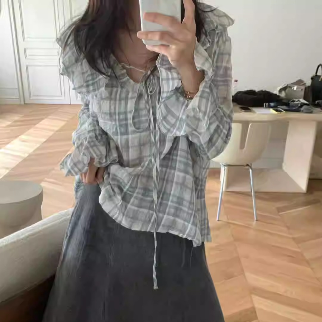 UNDERSON微透复古文艺格纹衬衫