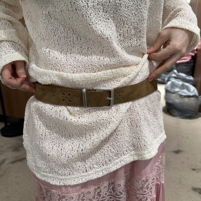 闪闪家 韩国东大门代购REPERTORY镂空花朵复古西部风宽皮带腰带