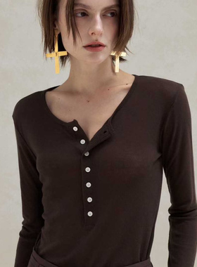 闪闪家 韩国东大门代购NEROLI 36系扣休闲气质长袖t