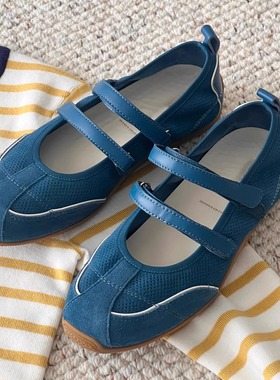 牛皮版~2025新款圆头平底鞋双条带运动风玛丽珍简约撞色休闲单鞋