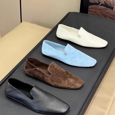 羊皮版~法式复古2025方头平底单鞋女通勤百搭懒人一脚蹬乐福鞋女