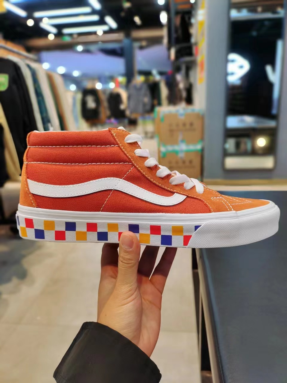 Vans Sk8 Mid红色棋盘格中帮男女同款板鞋VN0A391F2BM