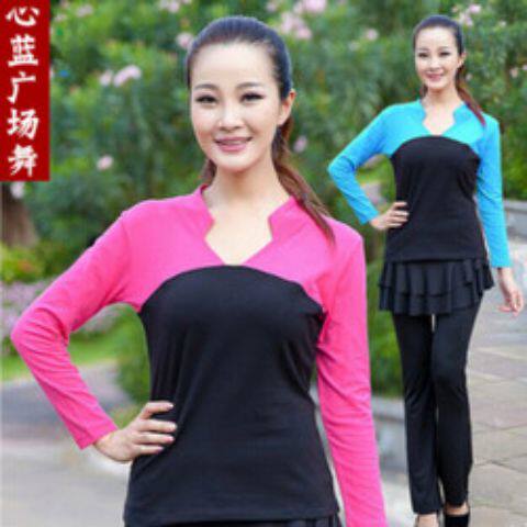 广场舞服装春夏中长袖莫代尔练功服跳拉丁舞服装女成人舞蹈服上衣