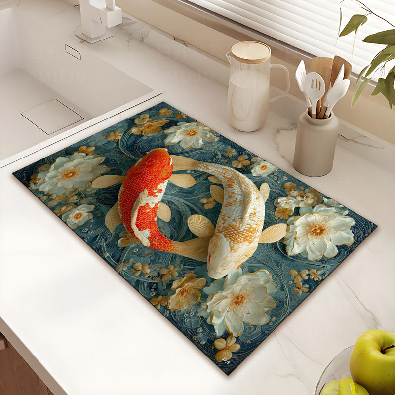 [循]特厚40*70锦鲤硅藻泥台面吸水防滑地垫垫浴室门垫,居家布艺,餐垫,淘宝优惠券,粉丝福利购,淘宝优惠卷