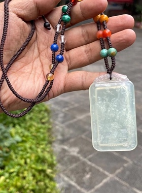 岫玉冰透山水牌配多宝 老料雪花棉 搭配了珍稀宝珠