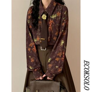 ECOKSOLO2026春季日系复古花卉印花衬衫男宽松POLO领长袖潮牌上衣