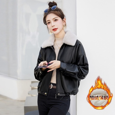 加绒加厚皮衣外套女冬2025新款小个子短款美拉德PU皮爆款机车夹克