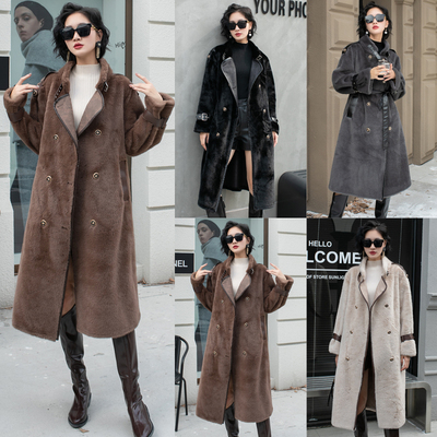 实拍时尚软糯羊羔毛大衣女冬季慵懒风宽松皮毛一体中长款外套