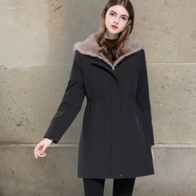 派克服女秋冬新款加绒加厚中长外套大衣时尚皮草连帽宽松大码棉服