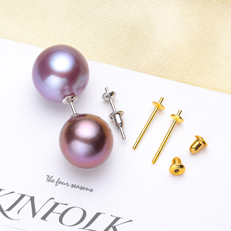 DIY珍珠耳钉配件 S925纯银饰品 两用女款耳环女空托 配5-12mm圆珠