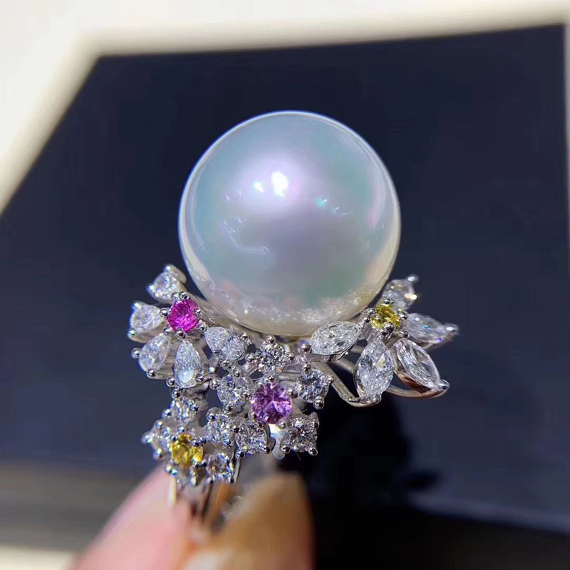 DIY珍珠配件 S925纯银饰品戒指空托 遮瑕款款戒托 11-13mm正圆珠