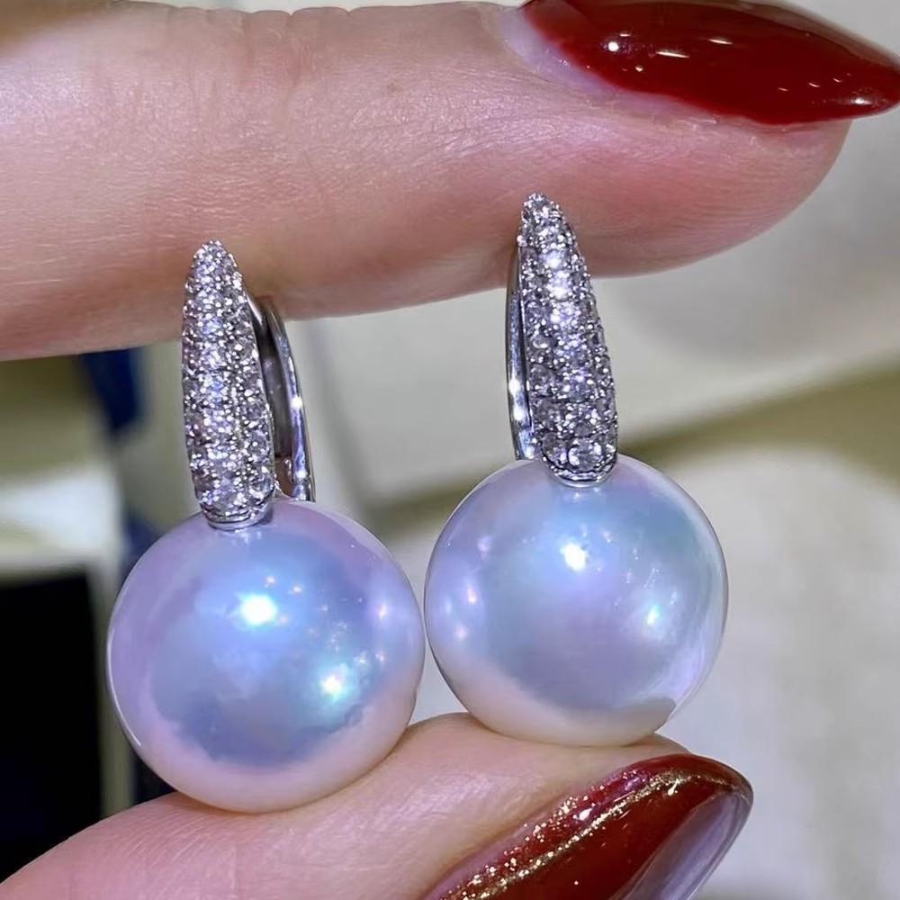 DIY珍珠耳钉配件 S925纯银饰品 金色银色耳扣空托 配10-13mm圆珠