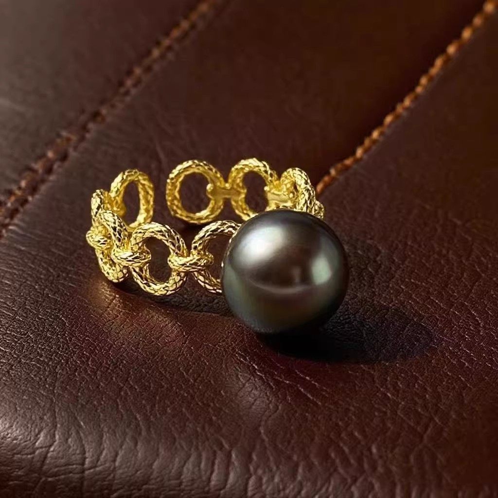 DIY珍珠小配件 S925纯银饰品 金色银色戒指空托 配10-12mm圆珠