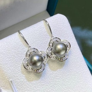 DIY珍珠耳钉配件 S925纯银饰品 金色银色耳钩女空托 配9-11mm圆珠