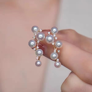 DIY珍珠耳钉配件 S925纯银饰品 时尚多珠耳钉女空托 配3-4mm圆珠