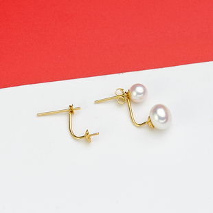 DIY珍珠配件 S925银 天然珍珠耳线耳环空托双珠款 两用款时尚耳钉