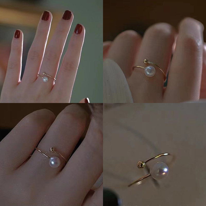 diy小配件时尚银色戒指6-8mm珍珠